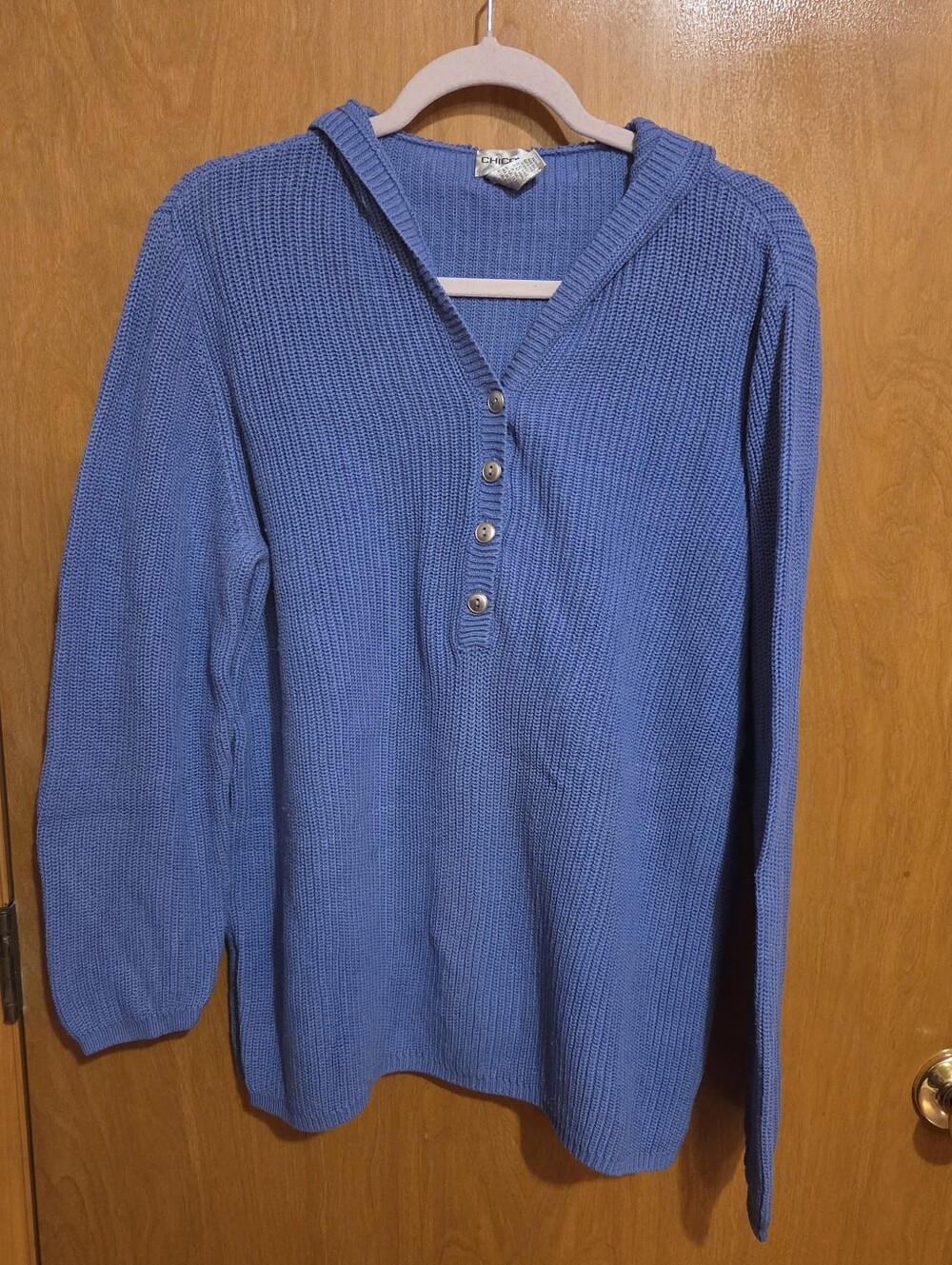 Chico's Periwinkle Henley Hoodie Sweater, Size 2 (L)